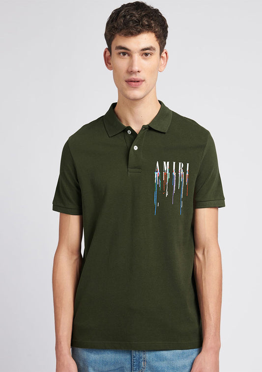 Amiri Piqué Cotton Polo Shirt - Olive Green