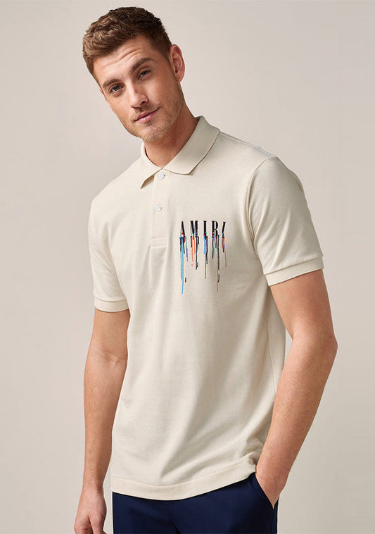 Amiri Piqué Cotton Polo Shirt - Stone White