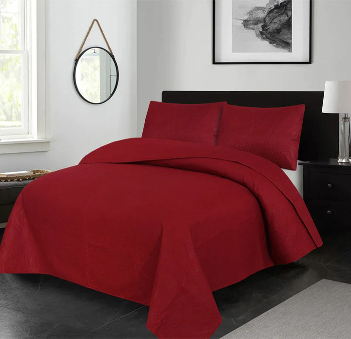 MAROON BEDSPREAD SET - 3 PCS (PREMIUM)