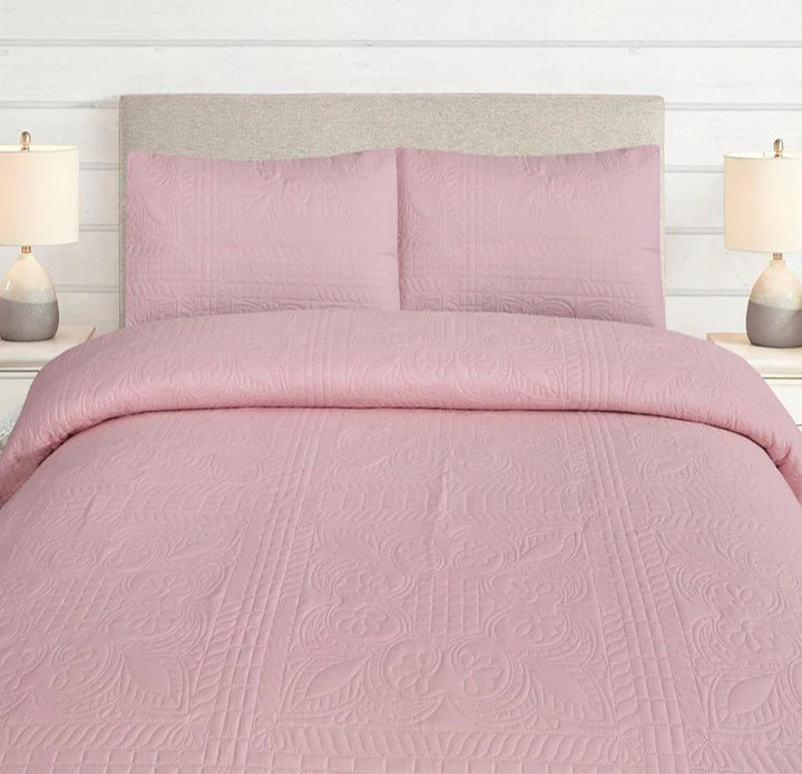 BABY PINK BEDSPREAD SET - 3 PCS (PREMIUM)