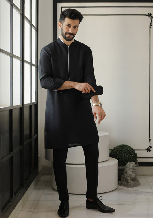 Premium Cotton Kurta & Trouser - Black