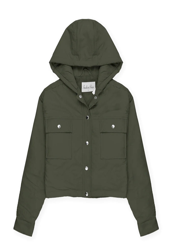 Hooded Full Sleeve Crop Jacket for Women-Olive