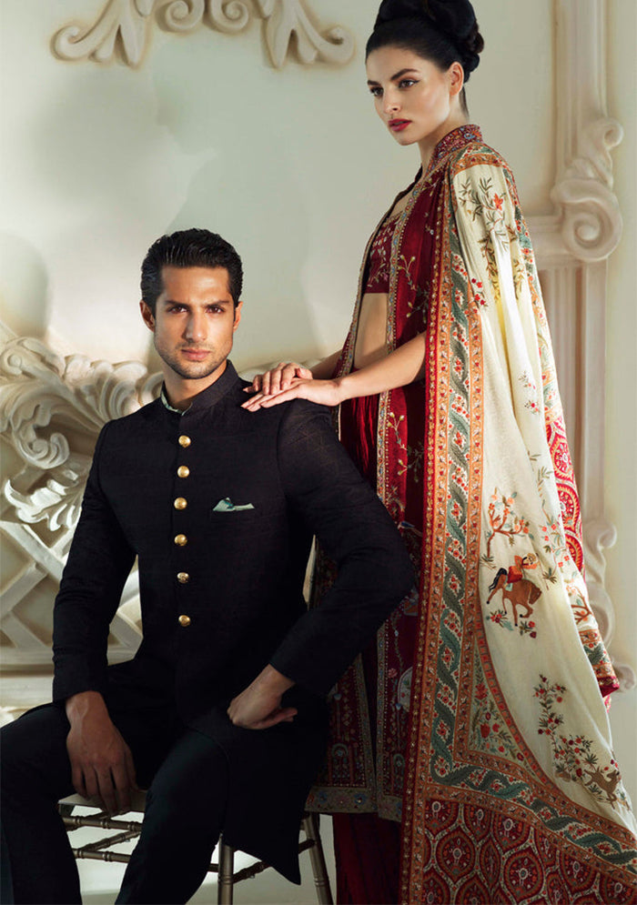 Embroidered Sherwani With Cotton Pants