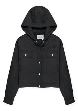 Hooded Full Sleeve Crop Jacket for Women-Black