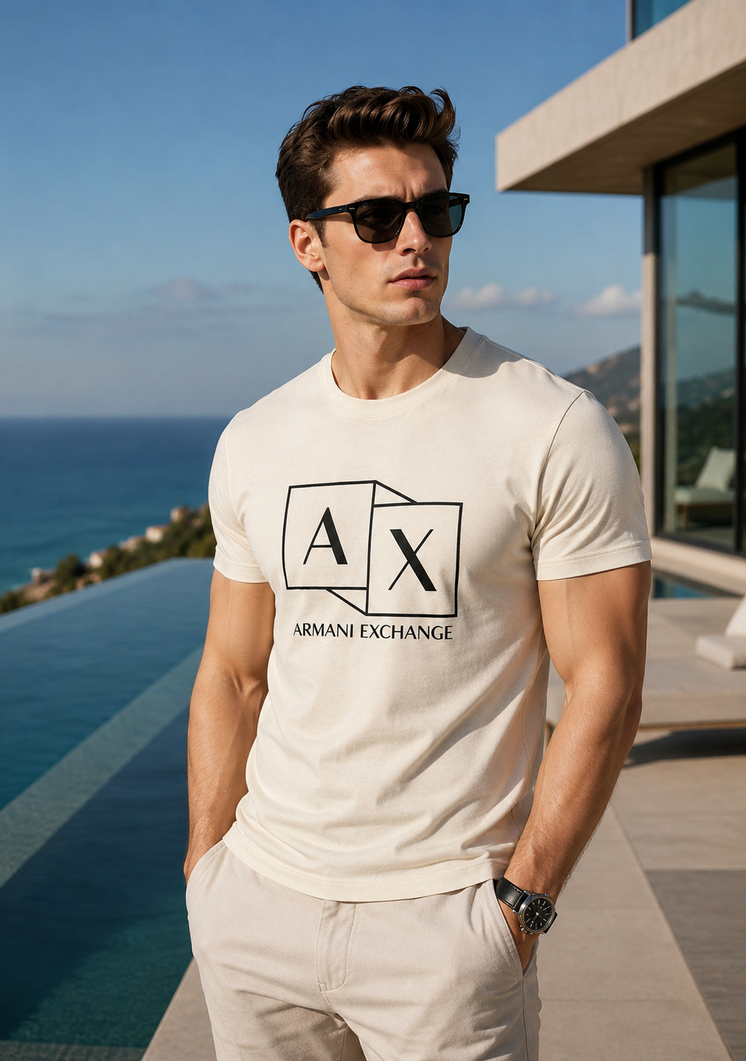 ARMANI EXCHANGE COTTON JERSEY T-SHIRT - STONE WHITE