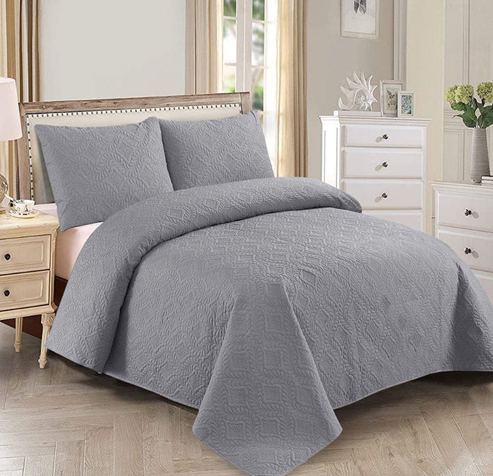 GREY BEDSPREAD SET - 3 PCS (PREMIUM)