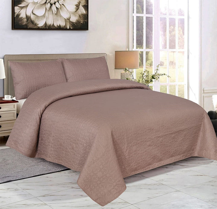 L.BROWN BEDSPREAD SET - 3 PCS (PREMIUM)