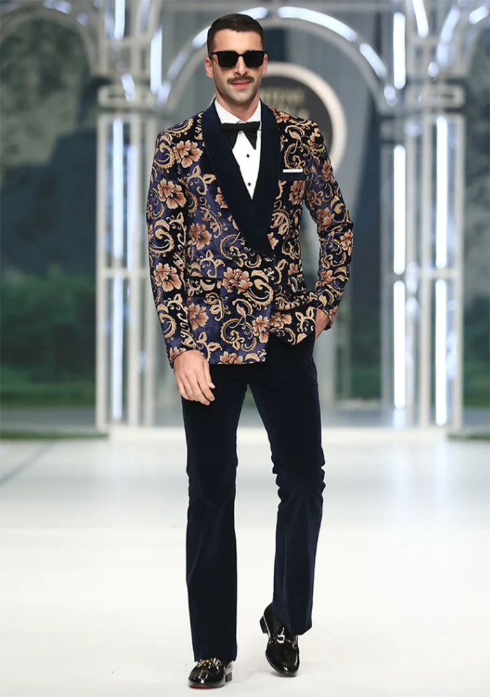 AS- BLUE FLORAL VELVET TUX