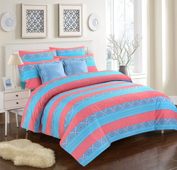 5 PCs Bed Spread Set-Blue & Pink